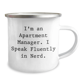Funny Apartment Manager Gifts for Men Camping Mug, I'm An Apartment Manager. I Speak Fluently In genius., Father's Day Unique Gifts from Men to Apartment Manager - Image 2